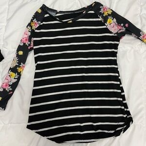 Floral Sleeve Striped Women's Top